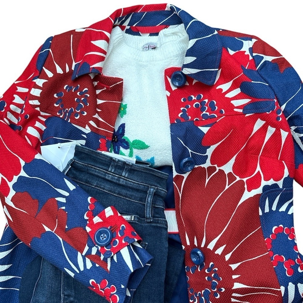 Boden 100% Cotton Bold Floral Print Trench Jacket Coat ,US 6R - Picture 5 of 11